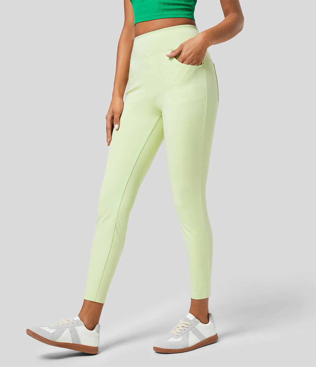 High Waisted Multiple Pockets Colourful Stretchy Knit Denim 7/8 Casual Leggings — Jasper Denim — view 3