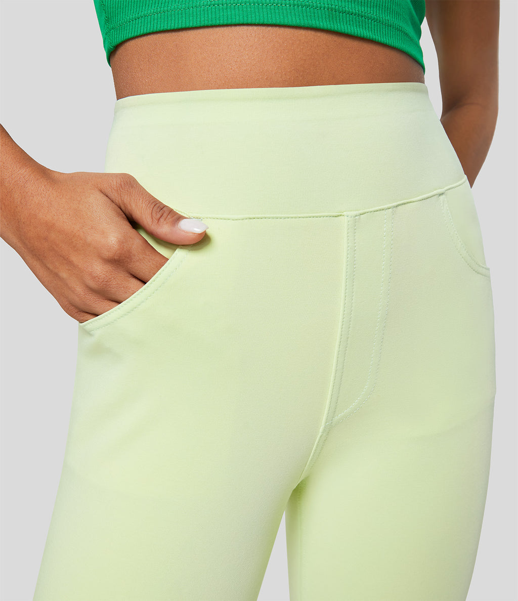 High Waisted Multiple Pockets Colourful Stretchy Knit Denim 7/8 Casual Leggings — Jasper Denim — view 4