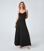 Adjustable Strap U Back Backless Twisted Flare Flowy Maxi Slip Resort Dress — Black — view 4