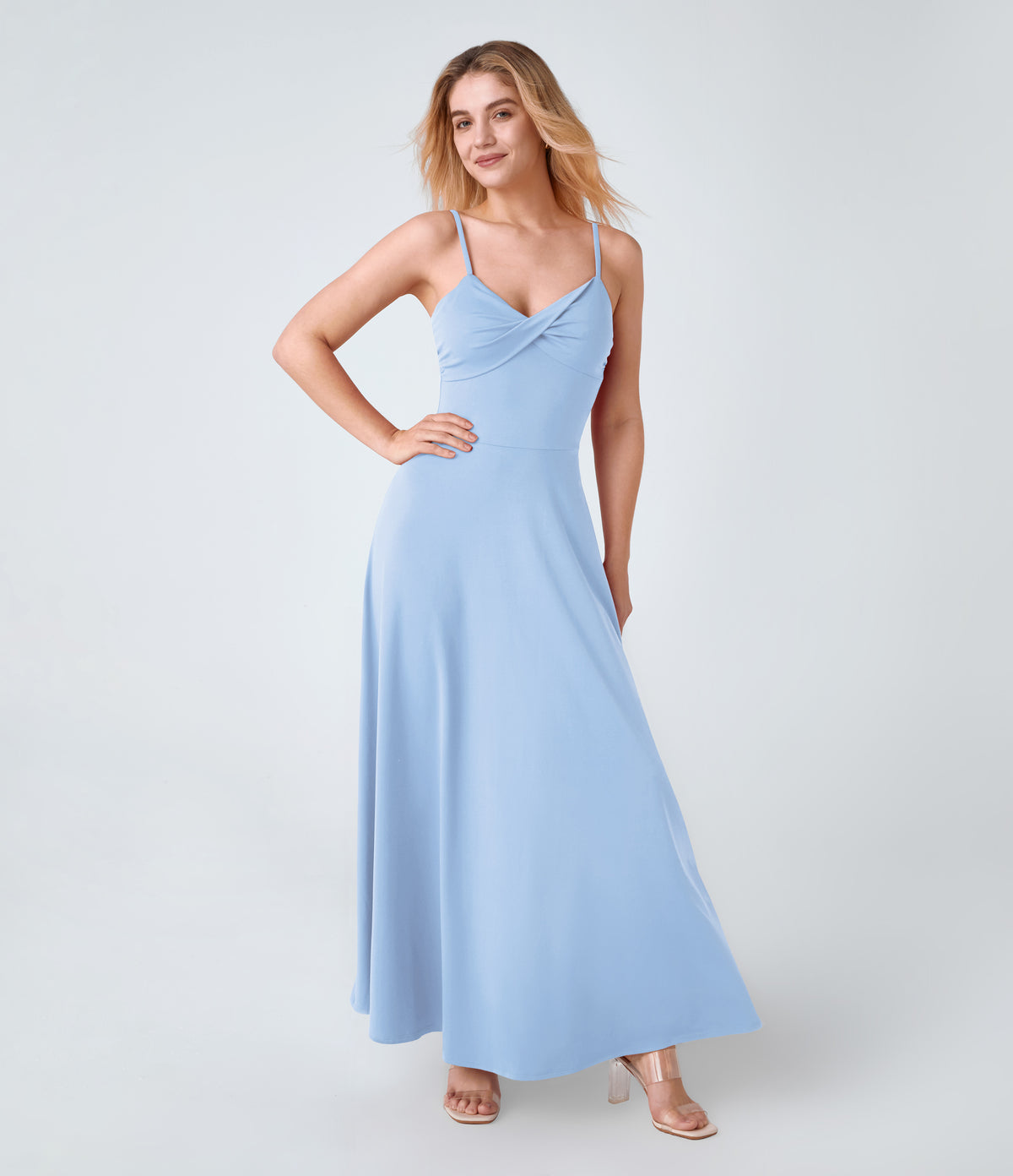 Adjustable Strap U Back Backless Twisted Flare Flowy Maxi Slip Resort Dress — Angel Falls — view 7