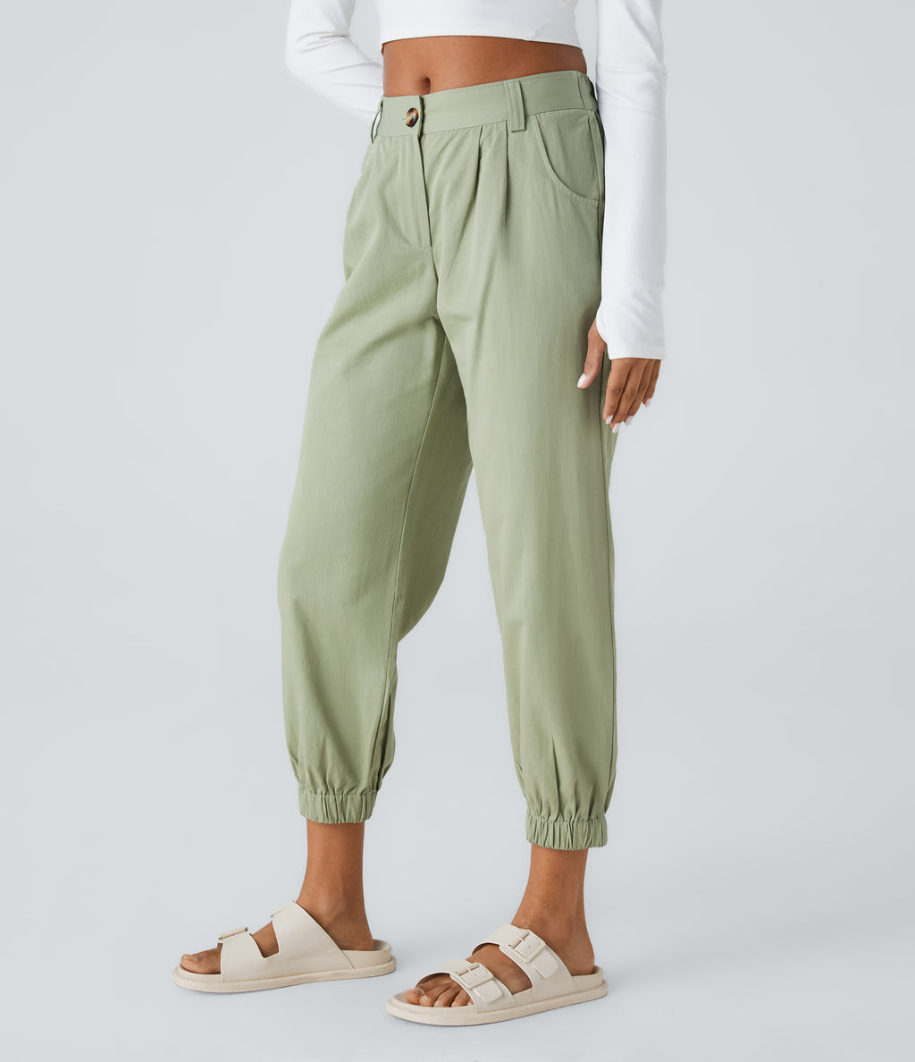 Mid Rise Casual Joggers with Pockets — Laurel Green — view 2