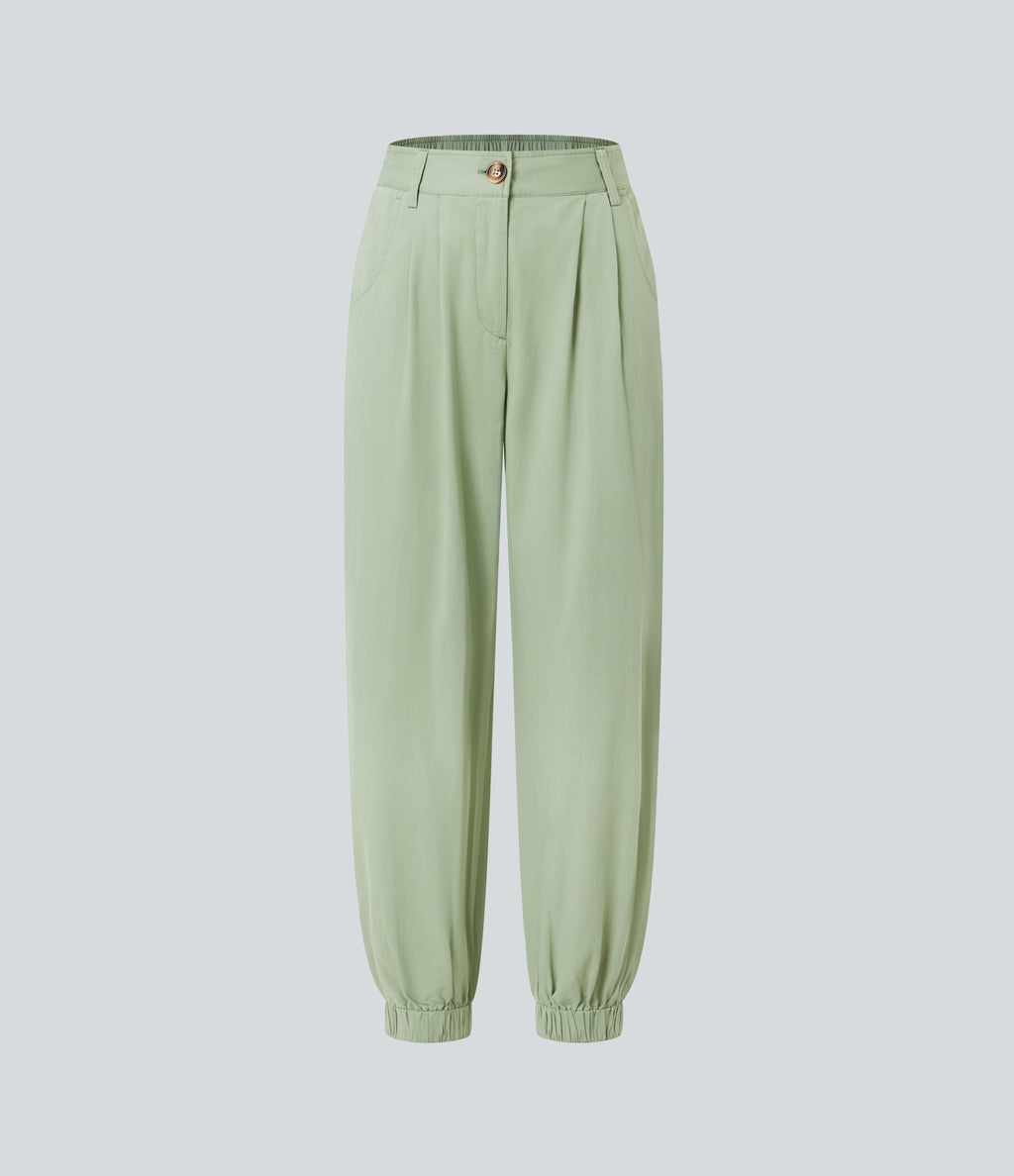 Mid Rise Casual Joggers with Pockets — Laurel Green — view 7