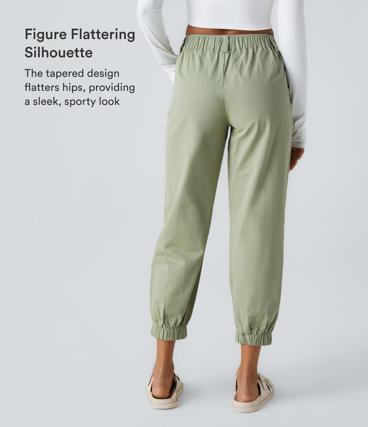 Mid Rise Casual Joggers with Pockets — Laurel Green — view 3