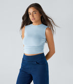Round Neck Ruched Skinny Cropped Casual Tank Vest Top — Omphalodes — view 6