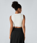 Round Neck Ruched Skinny Cropped Casual Tank Vest Top — White — view 2