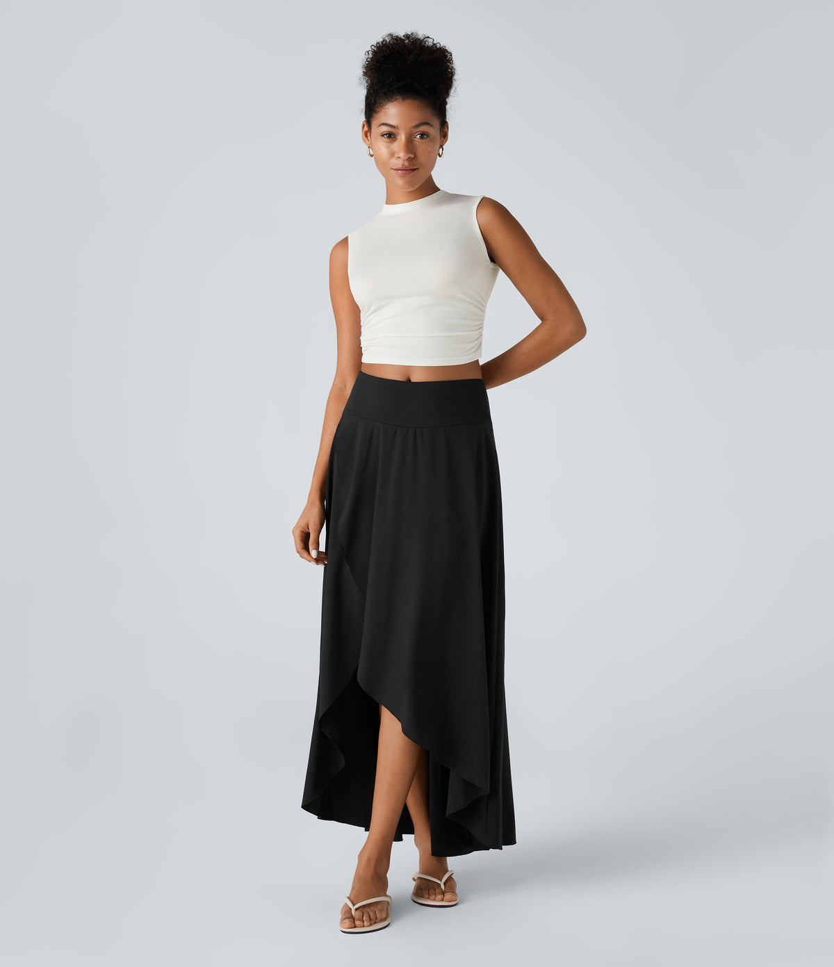 Round Neck Ruched Skinny Cropped Casual Tank Vest Top — White — view 5
