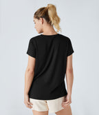 Round Neck Chest Pocket Split Hem Relax Casual T-Shirt — Black — view 2