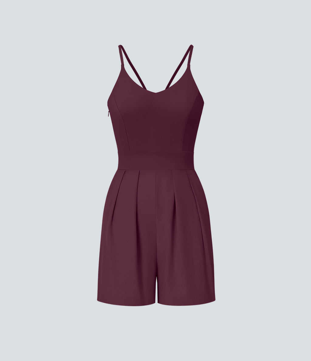 Backless Side Invisible Zipper Pocket Quick Dry Resort Slip Playsuit — Amaranth — view 8