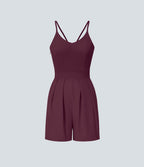 Backless Side Invisible Zipper Pocket Quick Dry Resort Slip Playsuit — Amaranth — view 8