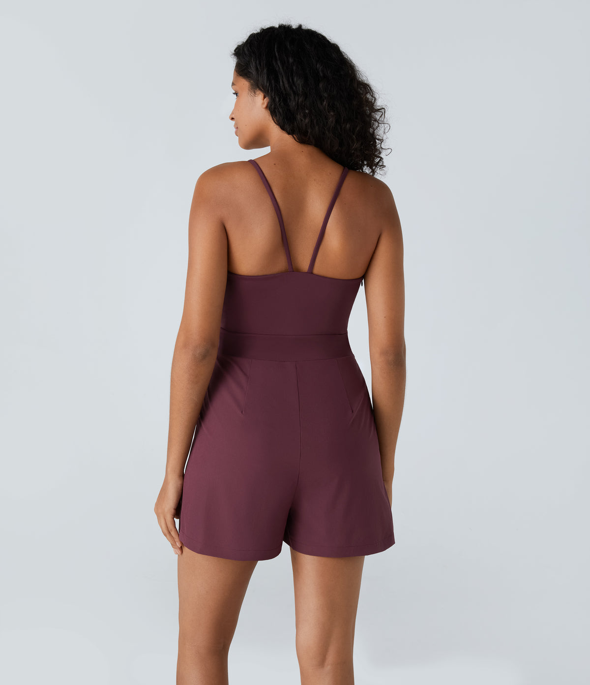 Backless Side Invisible Zipper Pocket Quick Dry Resort Slip Playsuit — Amaranth — view 2