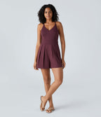 Backless Side Invisible Zipper Pocket Quick Dry Resort Slip Playsuit — Amaranth — view 7