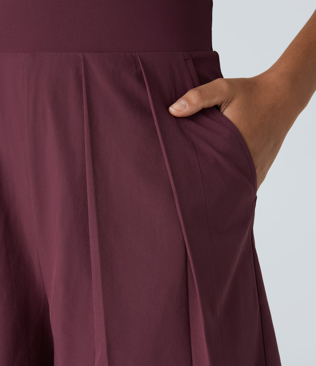 Backless Side Invisible Zipper Pocket Quick Dry Resort Slip Playsuit — Amaranth — view 6