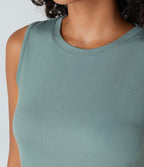 Ribbed Round Neck Basic Casual Tank Vest Top — Clear Green — view 4