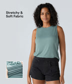 Ribbed Round Neck Basic Casual Tank Vest Top — Clear Green — view 1