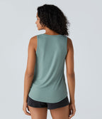 Ribbed Round Neck Basic Casual Tank Vest Top — Clear Green — view 2