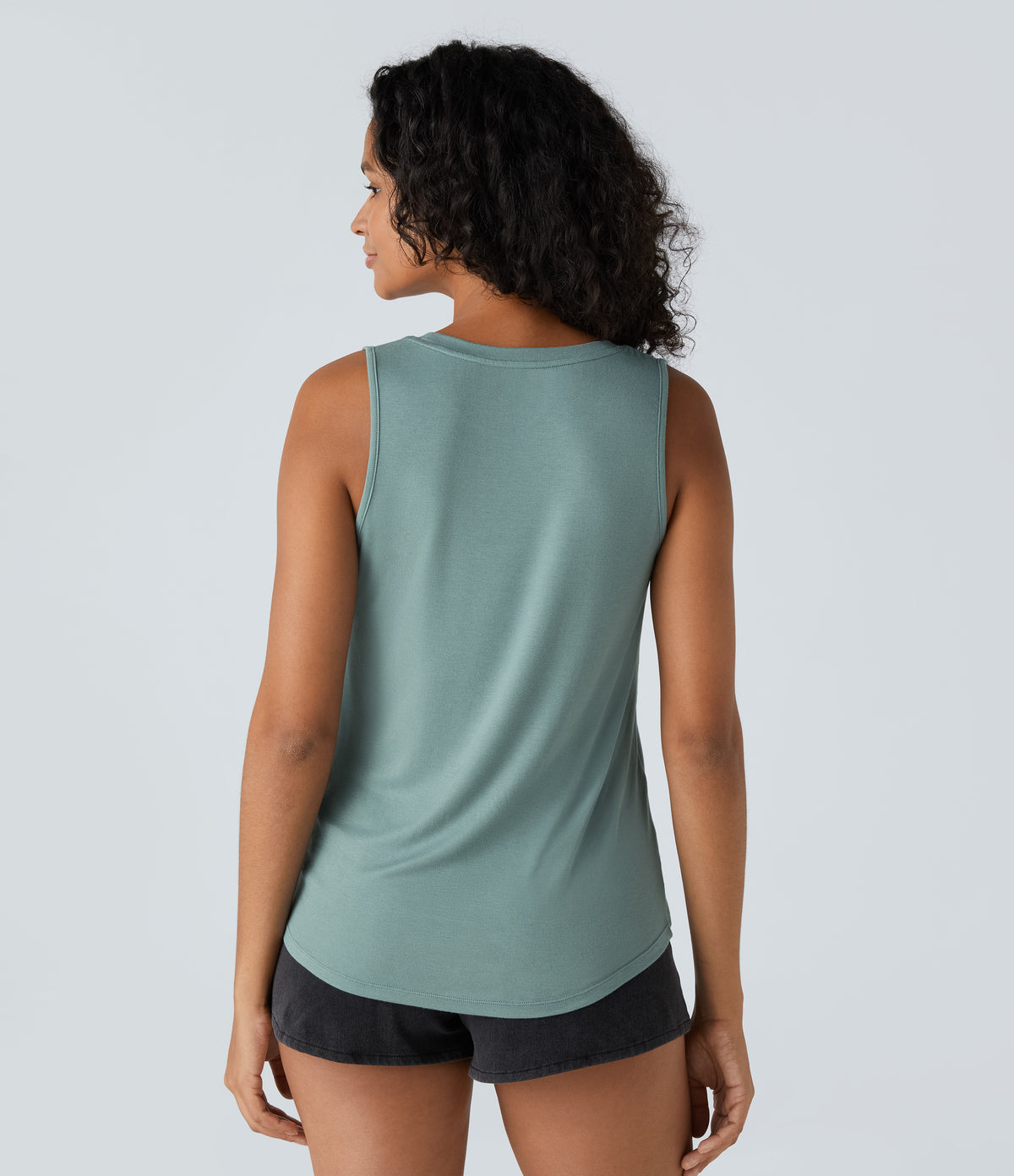 Ribbed Round Neck Basic Casual Tank Vest Top — Clear Green — view 2
