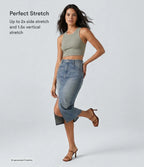 High Waisted Pockets Bodycon Washed Denim Casual Midi Skirt — Blue Gray Denim — view 4