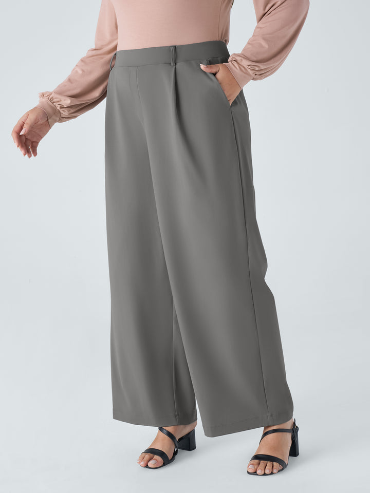 High Waisted Pocket Straight Leg Work Plus Size Trousers — Silent Storm — view 1