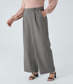 High Waisted Pocket Straight Leg Work Plus Size Trousers — Silent Storm — view 1