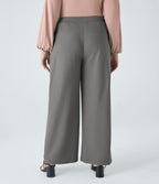 High Waisted Pocket Straight Leg Work Plus Size Trousers — Silent Storm — view 2
