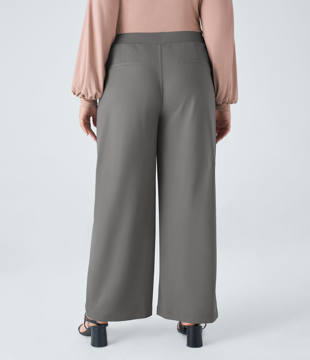 High Waisted Pocket Straight Leg Work Plus Size Trousers — Silent Storm — view 2