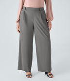 High Waisted Pocket Straight Leg Work Plus Size Trousers — Silent Storm — view 3
