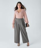 High Waisted Pocket Straight Leg Work Plus Size Trousers — Silent Storm — view 6