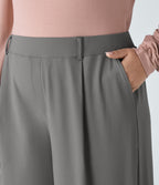 High Waisted Pocket Straight Leg Work Plus Size Trousers — Silent Storm — view 4
