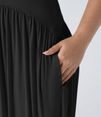 Ribbed Tube Backless Side Pocket Casual Plus Size Jumpsuit — Black — view 4