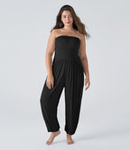 Ribbed Tube Backless Side Pocket Casual Plus Size Jumpsuit — Black — view 6