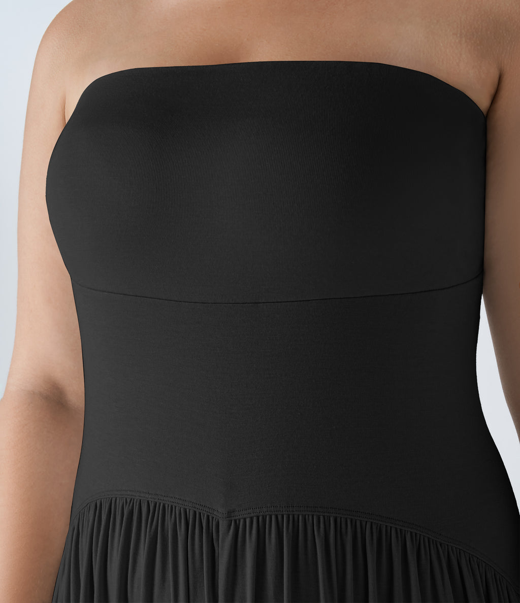 Ribbed Tube Backless Side Pocket Casual Plus Size Jumpsuit — Black — view 5