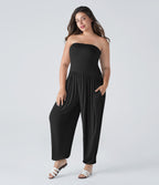 Ribbed Tube Backless Side Pocket Casual Plus Size Jumpsuit — Black — view 3
