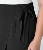 High Waisted Tie Side Invisible Zipper Wide Leg Work Plus Size Trousers — Black — view 5