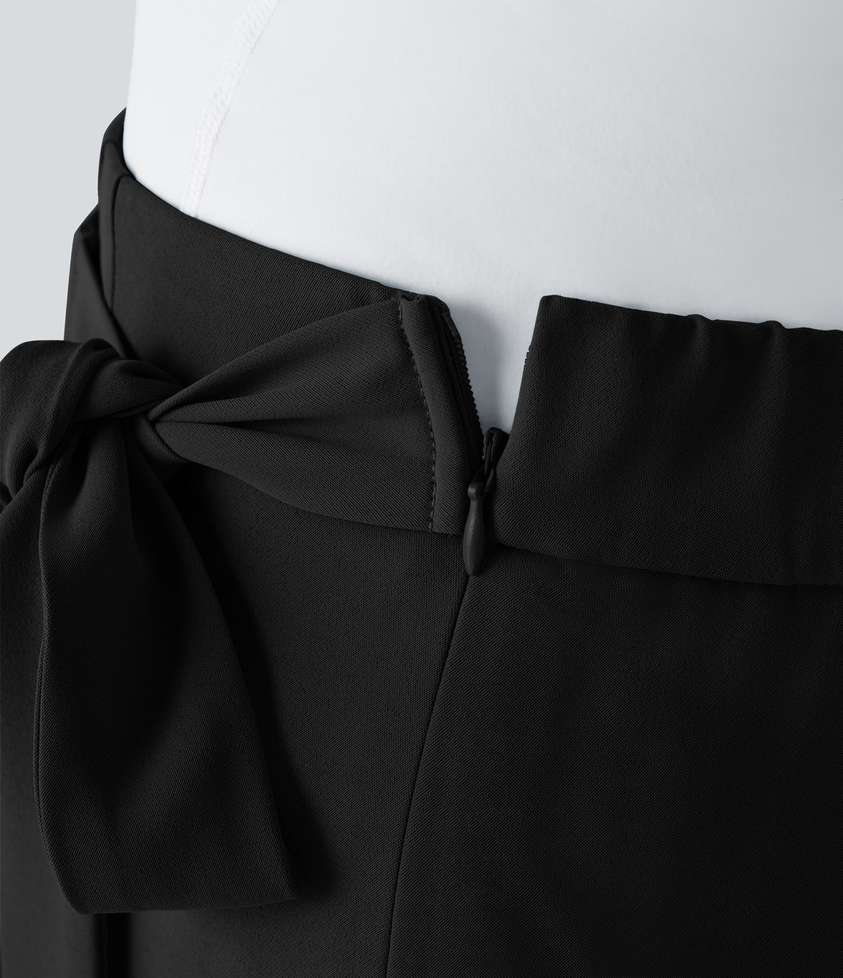 High Waisted Tie Side Invisible Zipper Wide Leg Work Plus Size Trousers — Black — view 6
