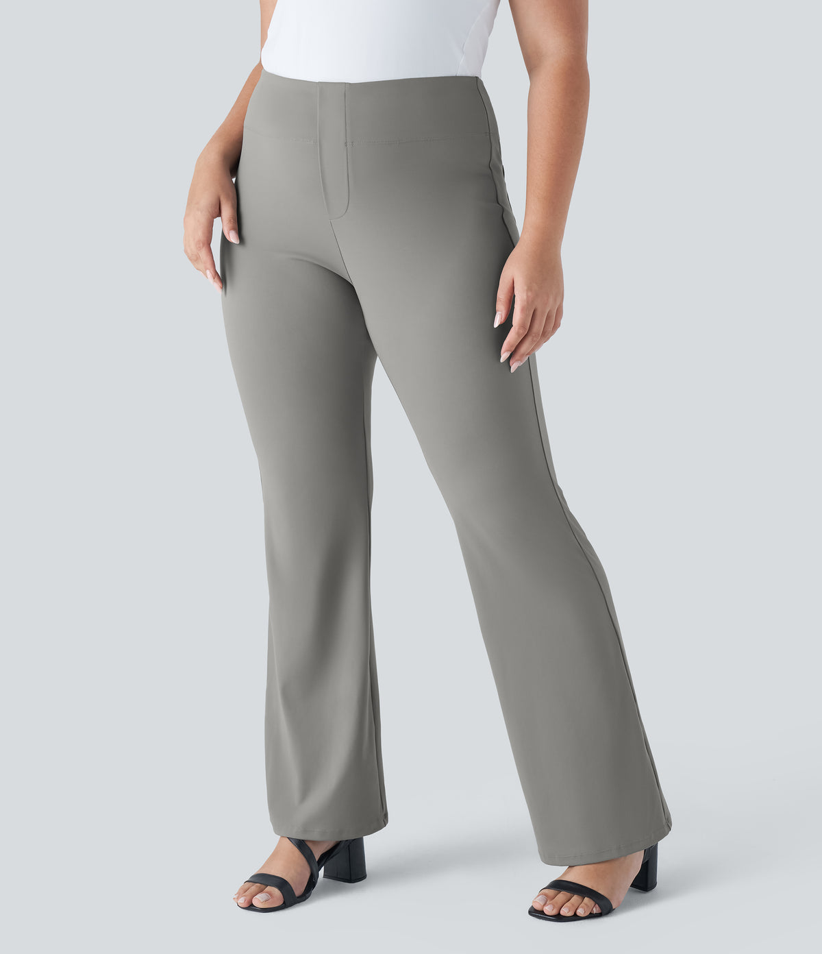High Waisted Pocket Work Plus Size Trousers — Putty Gray — view 4