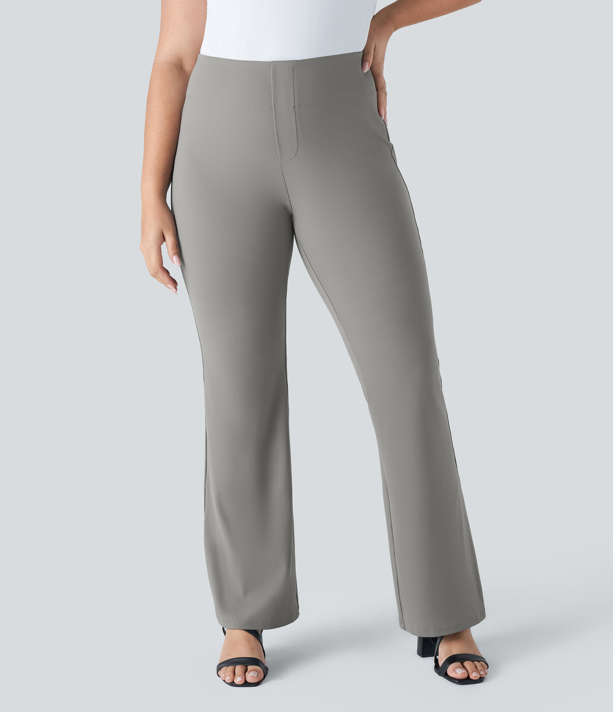 High Waisted Pocket Work Plus Size Trousers — Putty Gray — view 2