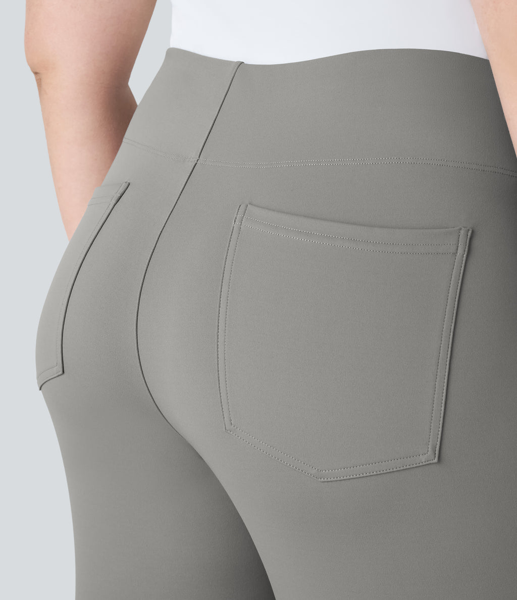 High Waisted Pocket Work Plus Size Trousers — Putty Gray — view 6