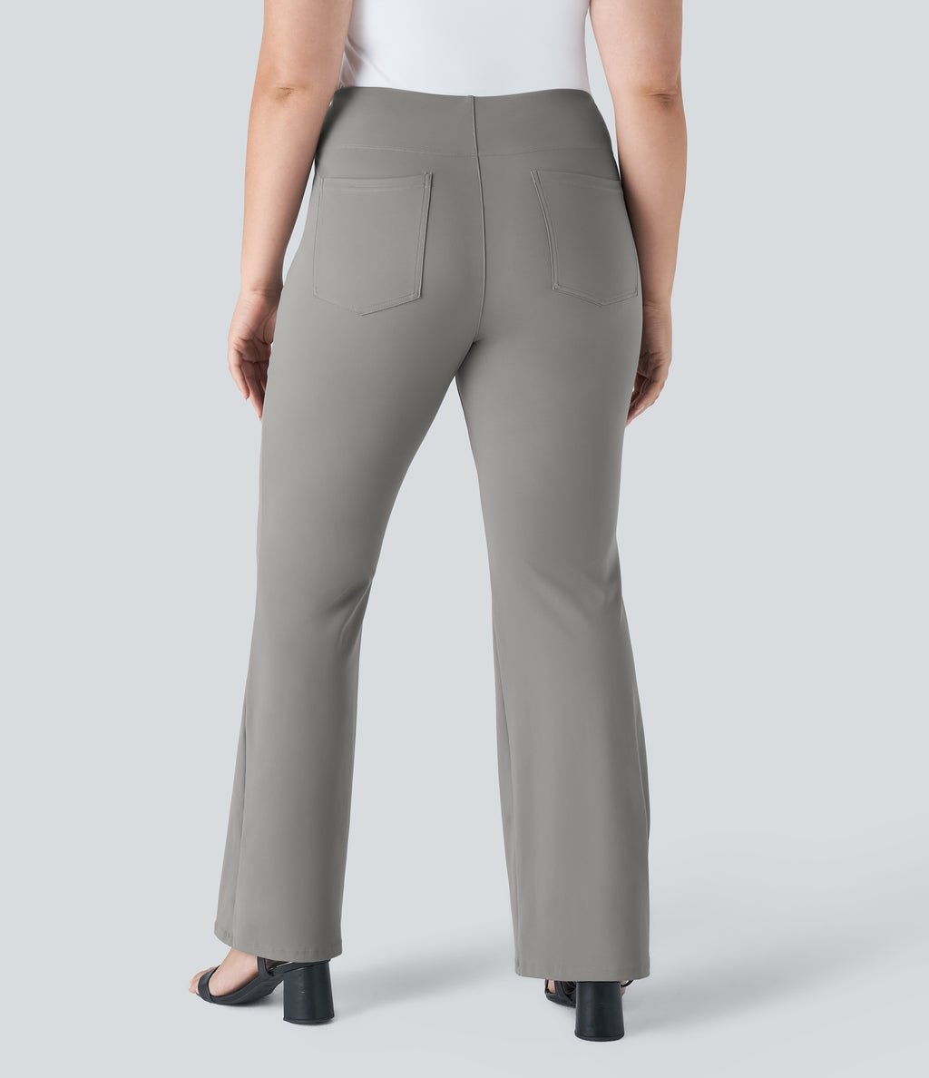 High Waisted Pocket Work Plus Size Trousers — Putty Gray — view 3