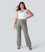 High Waisted Pocket Work Plus Size Trousers — Putty Gray — view 1