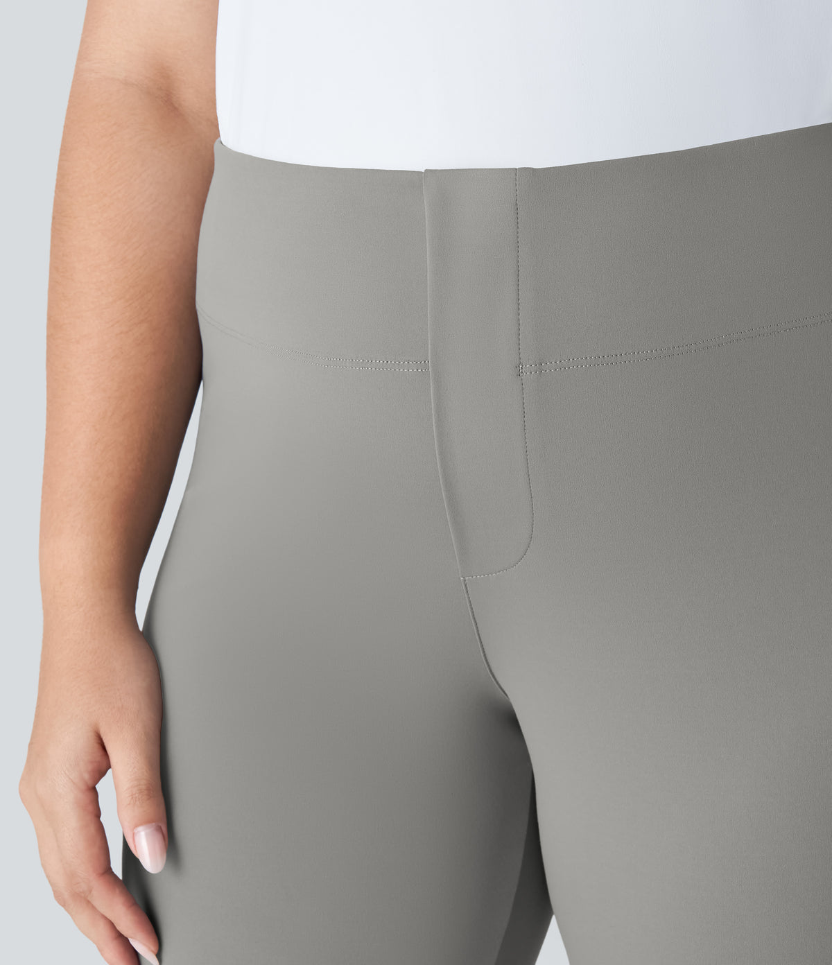 High Waisted Pocket Work Plus Size Trousers — Putty Gray — view 5
