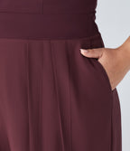 Backless Side Invisible Zipper Pocket Wide Leg Quick Dry Resort Slip Plus Size Jumpsuit — Amaranth — view 6