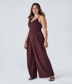 Backless Side Invisible Zipper Pocket Wide Leg Quick Dry Resort Slip Plus Size Jumpsuit — Amaranth — view 3