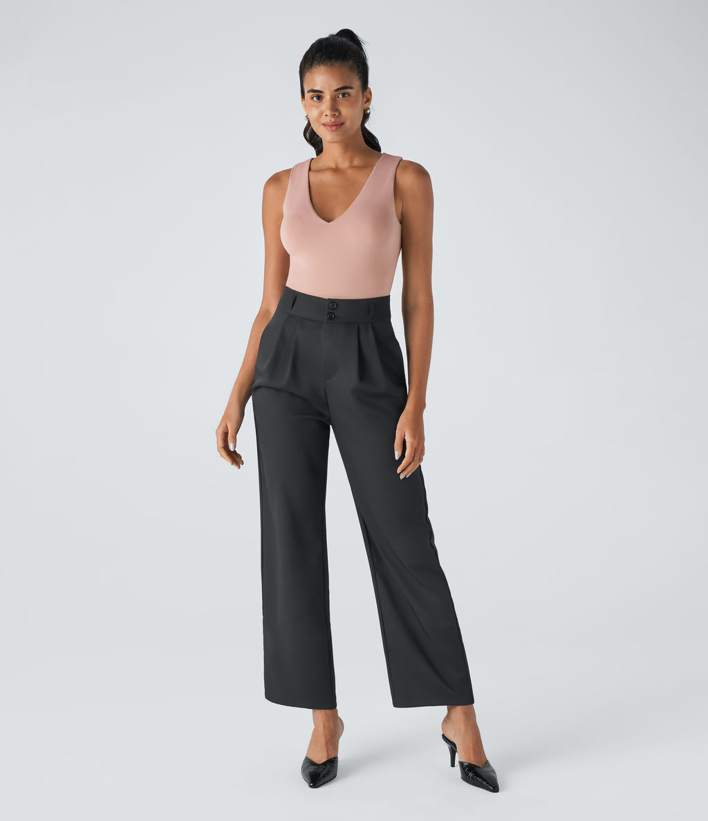 V Neck Sleeveless Button Work Bodysuit — Misty Rose — view 7