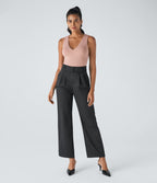 V Neck Sleeveless Button Work Bodysuit — Misty Rose — view 7