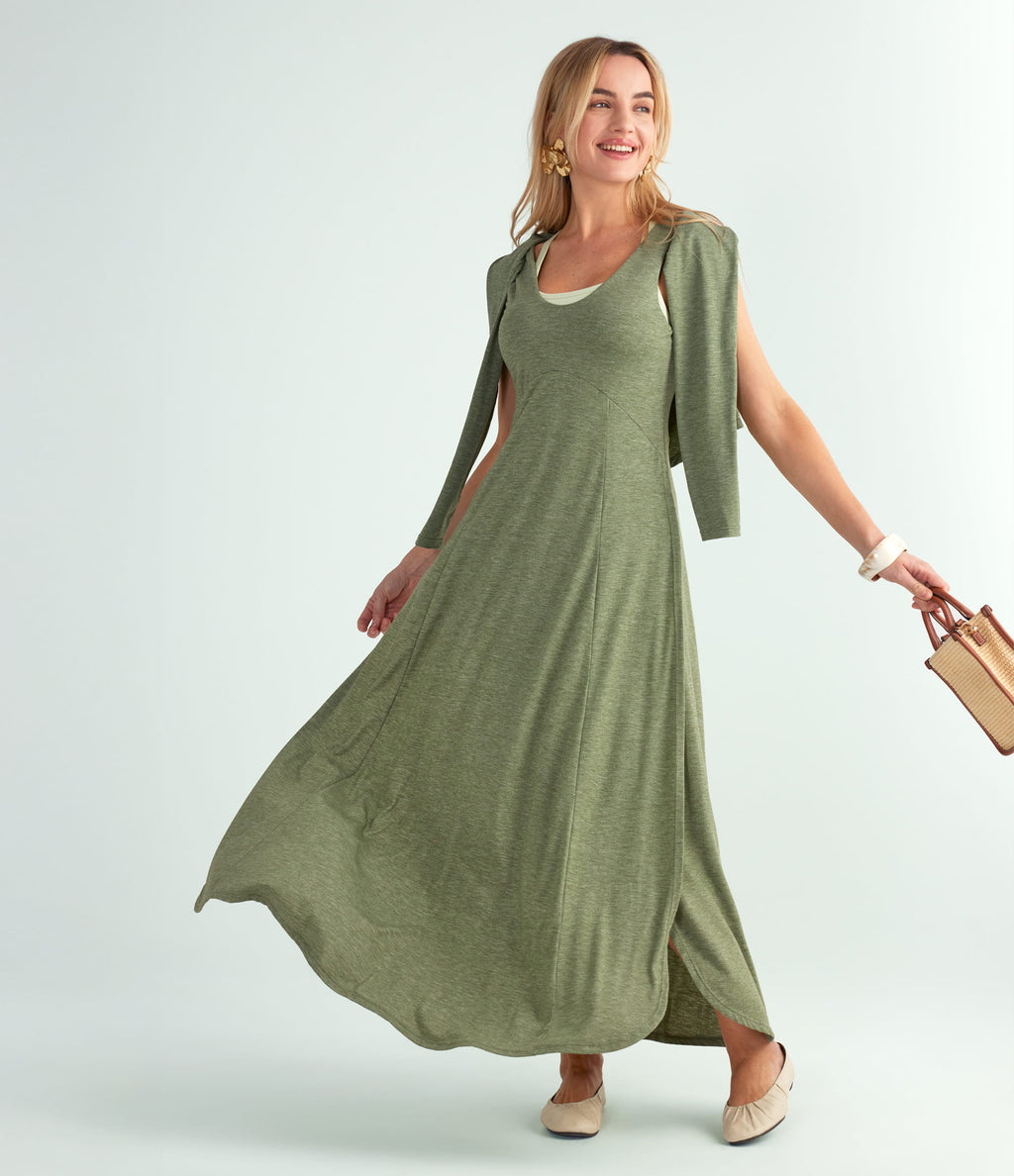 U Neck Flowy Maxi Casual Tank Dress — Light Green Floral Yarn — view 4