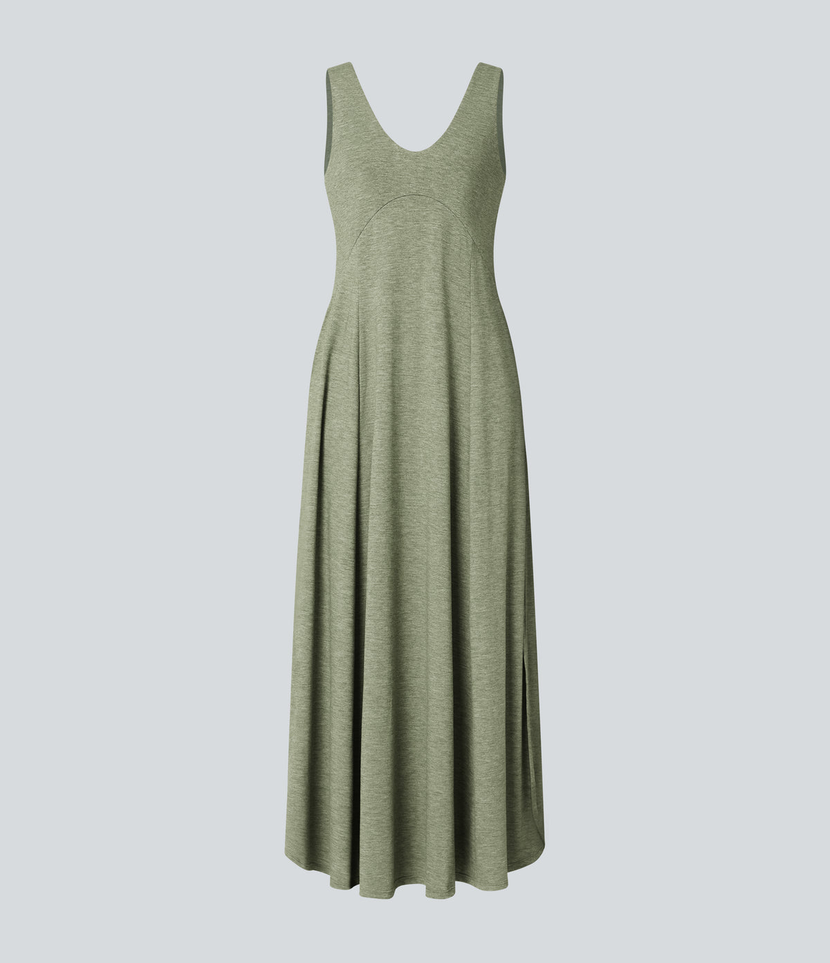 U Neck Flowy Maxi Casual Tank Dress — Light Green Floral Yarn — view 7