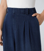 High Waisted Pocket Baggy Wide Leg Casual Jeans — Dark blue Knit Denim — view 4