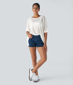 Asymmetric Split Hem Sheer Oversize Casual Top — White — view 7