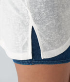 Asymmetric Split Hem Sheer Oversize Casual Top — White — view 6