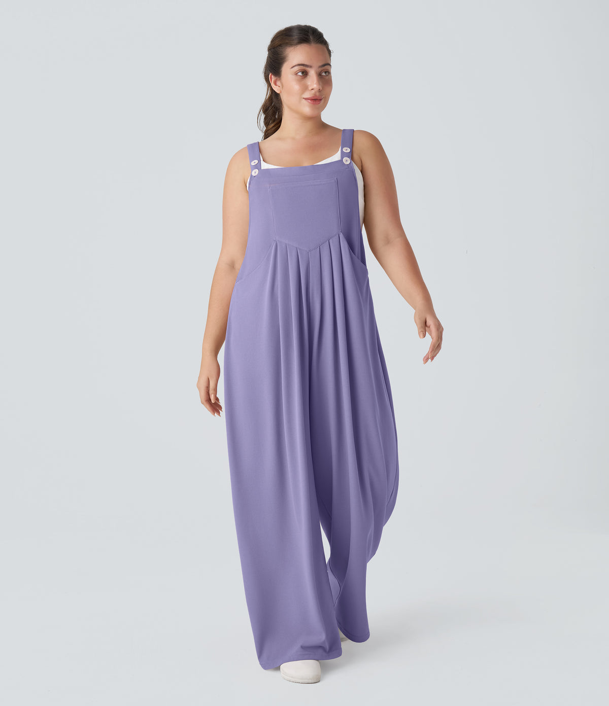Adjustable Strap Button Multiple Pockets Waffle Casual Plus Size Dungarees — Mellow Purple — view 12